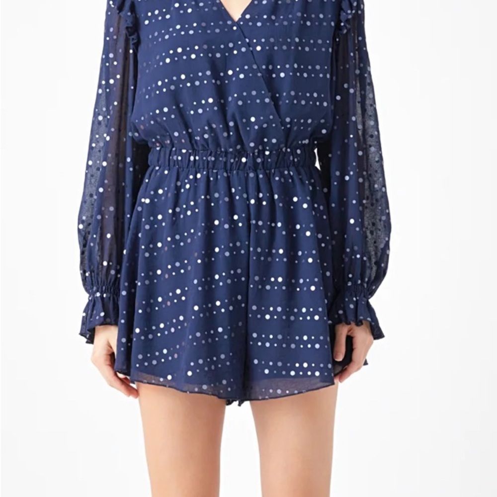 Endless Rose Metallic Dots Romper in Navy NWT